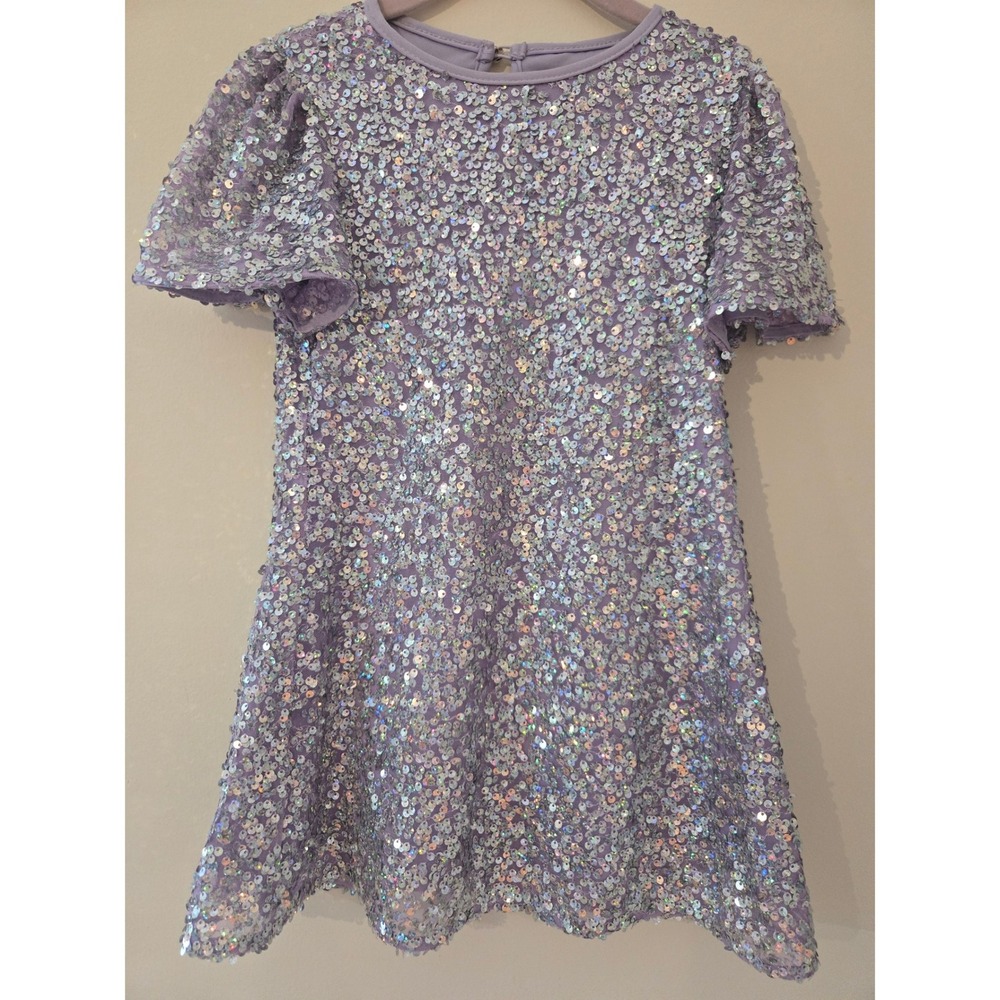 George Girls Lavender Iridescent Sequin Party Dress ShortSleeve Sparkly Size 7/8